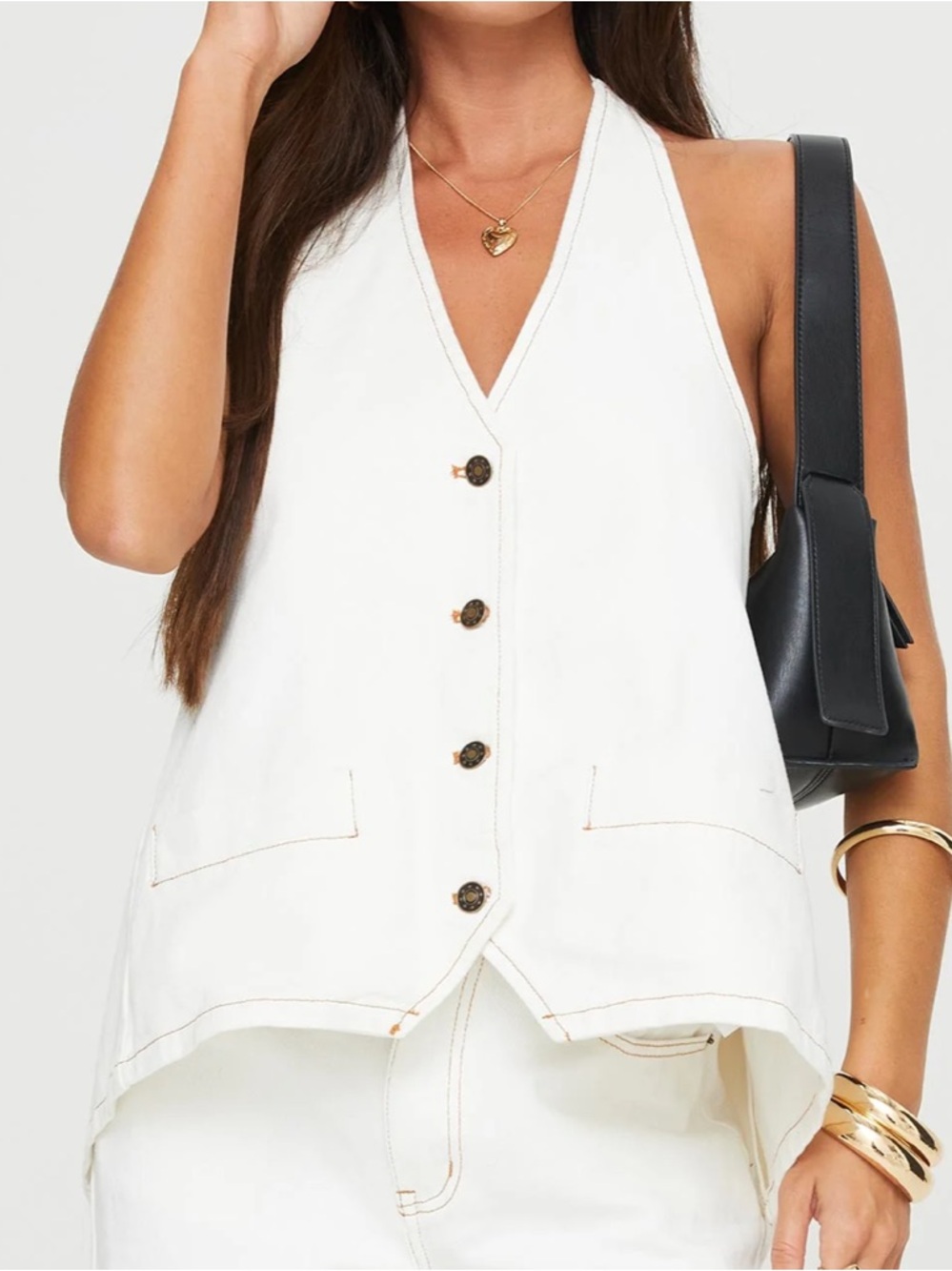 Princess Polly White V-Neck Button Halter Tank Top